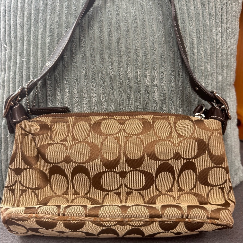 Coach Brown Signature Shoulder Bag with Leather Strap